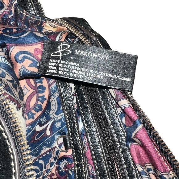 B. Makowsky Large Shoulder Bag Purse Shopper Black Leather Double Strap Zipper - Picture 12 of 14